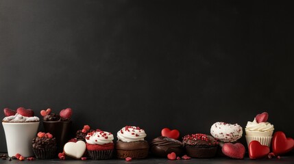 Valentine's day dessert table with blank chalkboard for custom messages