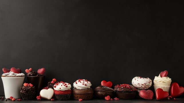 Valentine's day dessert table with blank chalkboard for custom messages