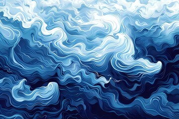 Obraz premium Abstract fluid art background with swirling blue waves and white patterns creating a dynamic ocean-inspired design perfect for modern interior decor and creative projects.
