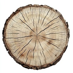 Fototapeta premium Cross section of tree trunk showing growth rings , isolated on white background, , copy space for text,