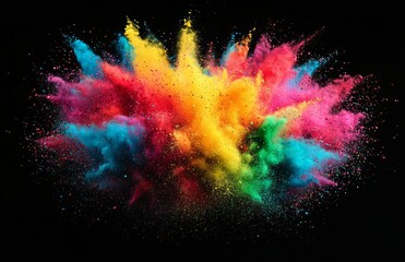 Explosion of colored powder isolated on black background , isolated on white background,  , copy space for text,