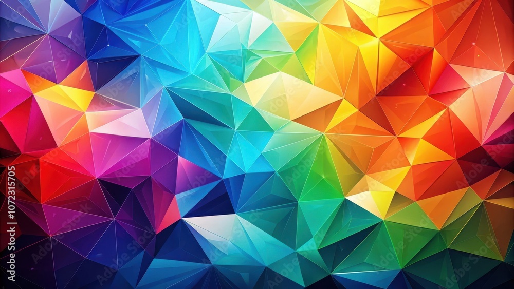 Poster Abstract Colorful Geometric Pattern with Vivid Triangles and Shiny Surfaces