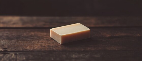 A bar of natural handmade soap on a rustic wooden surface
