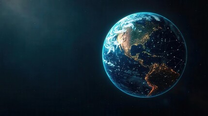 Fototapeta premium Earth sphere in blue, glowing global network connections, 3D illustration