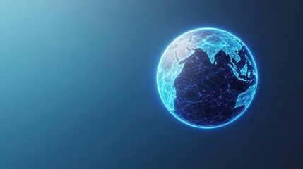 Earth sphere in blue, glowing global network connections, 3D illustration