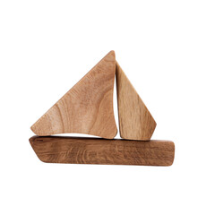 Wooden decorative boat isolated on a white background.