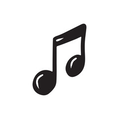 Musical note in black isolated on white background. Hand drawn vector sketch illustration in doodle vintage line art style. Music creation, abstract icon, logo design, silhouette drawing.