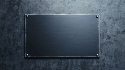 Obraz premium A blank, metallic plaque mounted on a textured surface, conveying a minimalist and modern aesthetic.