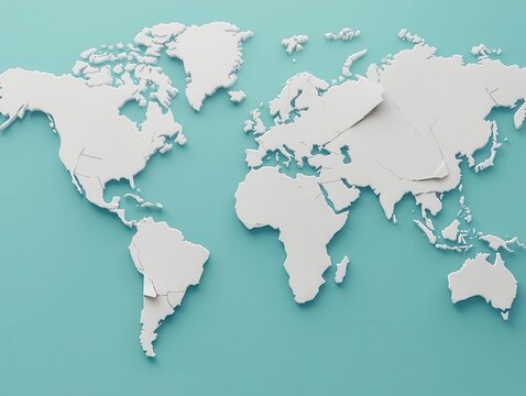 Fototapeta Blue and white world map, digital network and global connection, 3D illustration