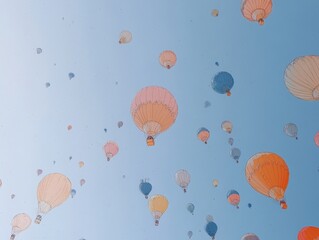 Obraz premium Colorful hot air balloons floating in a clear blue sky