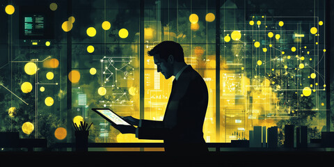 A conceptual image of a deep tech CEO and business, symbolizing the global deep tech ecosystem, Generative AI