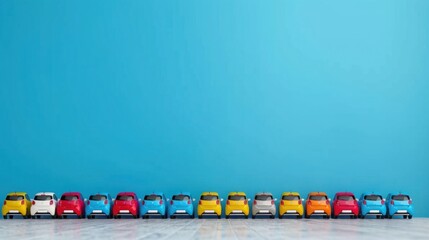 Naklejka premium Colorful Compact Cars Against Blue Wall