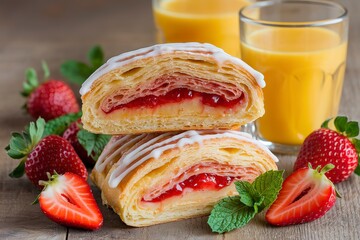 flaky strudel and a red jam filling
