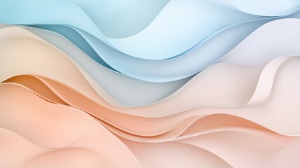 Soft, flowing pastel waves in shades of blue and peach create a serene and tranquil abstract design.