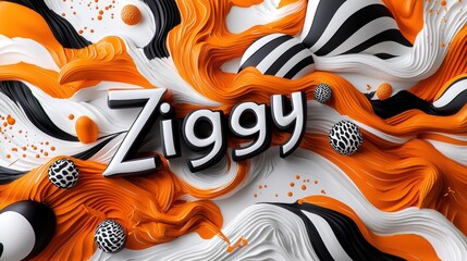 Obraz premium Bright 3D Abstract Design Ziggy with Charcoal and Orange Elements