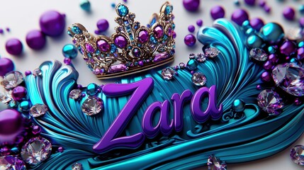 Elegant 3D Design with Turquoise and Violet Elements Featuring the Name Zara