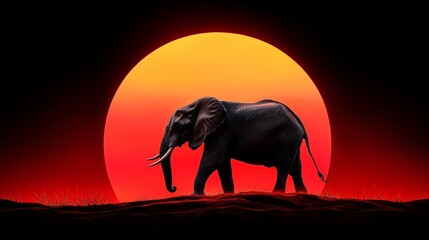 Fototapeta premium Elephant Silhouette Against Sunset Background
