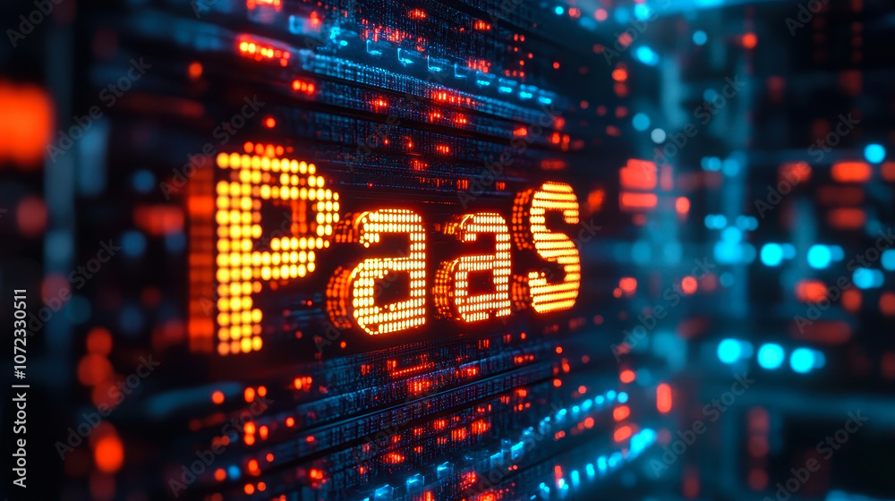 Poster matrix binary code forming paas with cloud icon symbolizing platform as a service