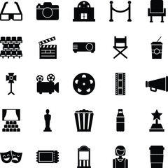 Cinema Icons Black Fill Style Collection
