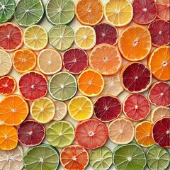 Obraz premium Natural backdrop of sliced round grapefruites