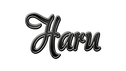 black metal 3d design of name Haru on white background.