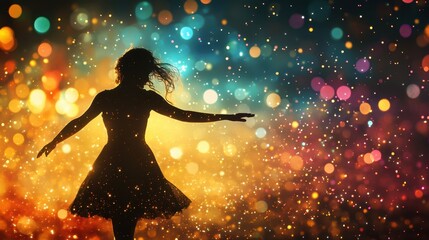 party girl dancing among falling glitter confetti. ai generative, Generative AI