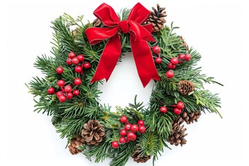 Festive Wreath with Bow and Berries