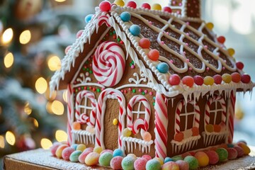 Intricate Gingerbread House Macro Shot