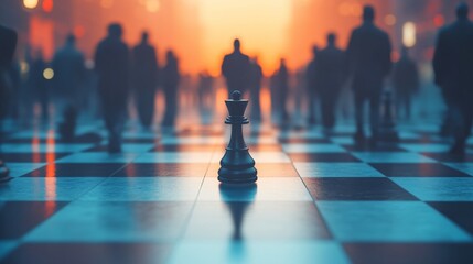 A chessboard where business people are the pieces, symbolizing the strategic moves needed to succeed in the corporate world. Concept of business