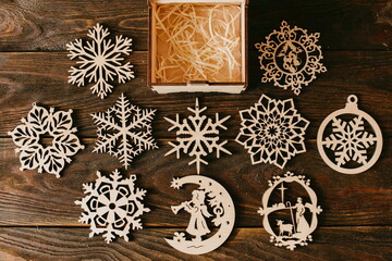 wooden snowflakes. christmas tree decoration