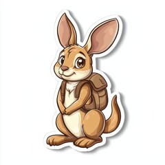 Obraz premium Cute Female Kawaii Kangaroo with Backpack Sticker, Perfect for Concepts of Adventure, Travel, and Cartoon Animals