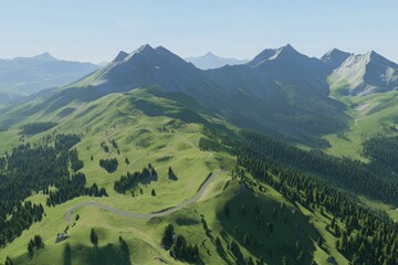 Obraz premium Winding Mountain Pass Under Clear Sky