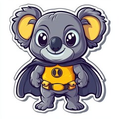 Fototapeta premium Cute Kawaii Koala Superhero Sticker with Cape, Perfect for Concepts of Bravery, Adventure, and Cartoon Heroes