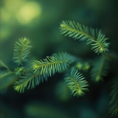 Close-up of lush green pine tree branches in a natural setting