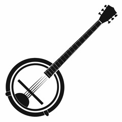 Banjo silhouette black vector the white background