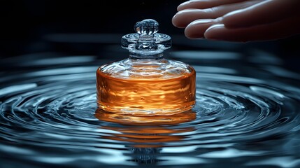 Elegant Perfume Bottle with Ripples on Water Surface