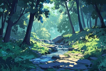 Fototapeta premium Serene Stream Flowing Through a Peaceful Forest