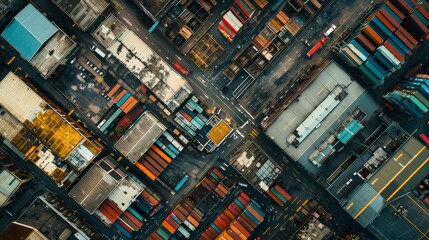 Obraz premium Aerial view of a well organized logistics hub showcasing efficient inventory management practices