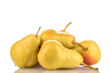 Juicy yellow pears isolated on white background, macro.