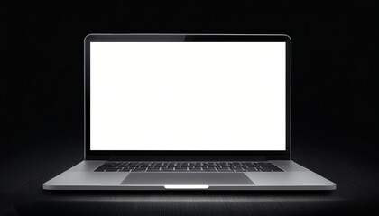 Laptop with white screen, isolated on a dark black