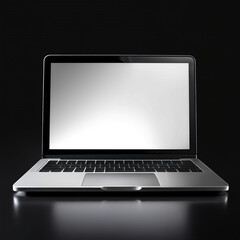 Laptop with white screen, isolated on a dark black