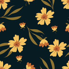 Cute feminine watercolor seamless pattern with wildflowers.hand drawn