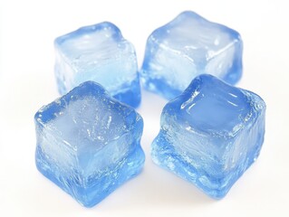 Obraz premium Translucent blue ice cubes on a white background
