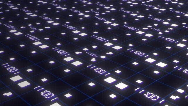 Crane down: Perspective wall of binary code digital pattern background