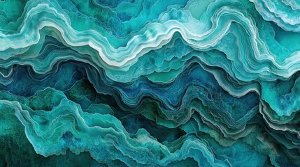 Obraz premium Abstract wavy patterns in vibrant turquoise colors, evoking a sense of movement and fluidity.