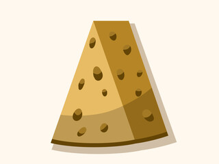 A piece of cheese with holes. Fermented milk product, healthy food. Vector illustration