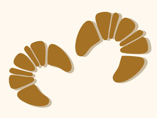 Two croissants on a beige background. Sweets, confectionery, dessert. Vector illustration