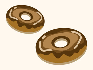 Two donuts covered with chocolate glaze. Sweets, confectionery, dessert. Vector illustration