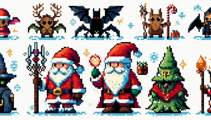 christmas themed 8bit pixel art illustration