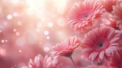 Flowers background, pink gerbera flowers, delicate and romantic floral background